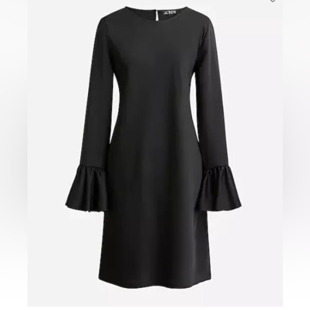 J.Crew Black Satin Long Bell / Flutter Sleeve Shift Dress Size‎ 0 NWT New